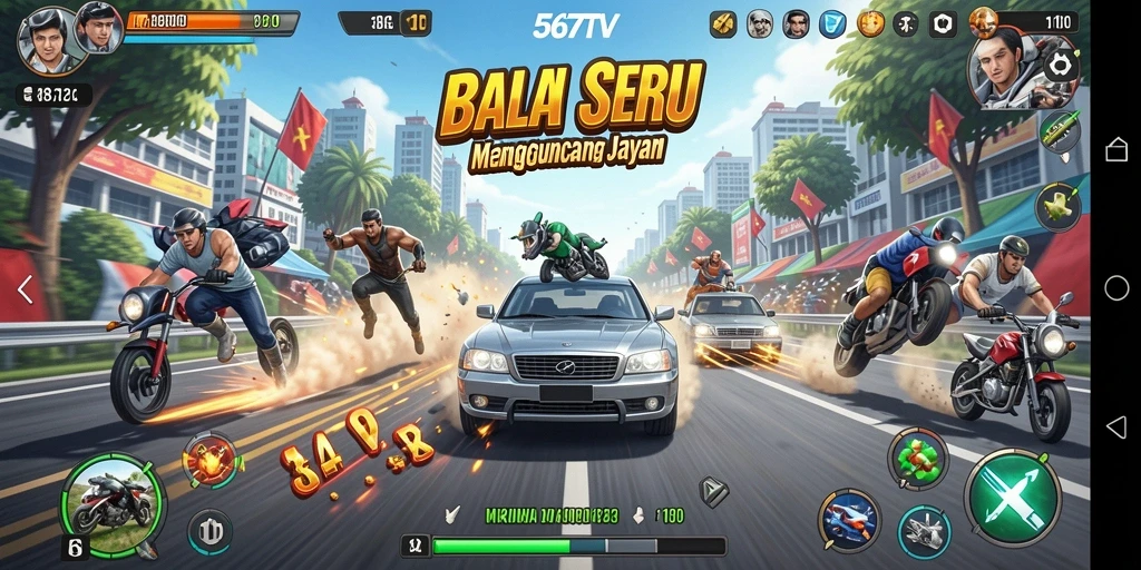 Gameplay seru dalam 567TV dengan trek balapan yang menantang.