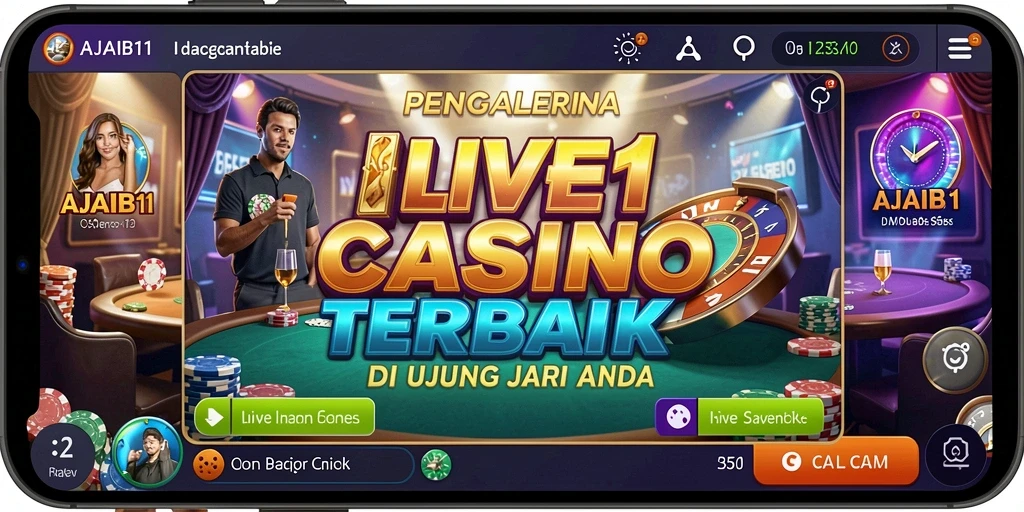 Screenshot AJAIB11 menampilkan dealer profesional dan gameplay Live Casino yang menyenangkan.