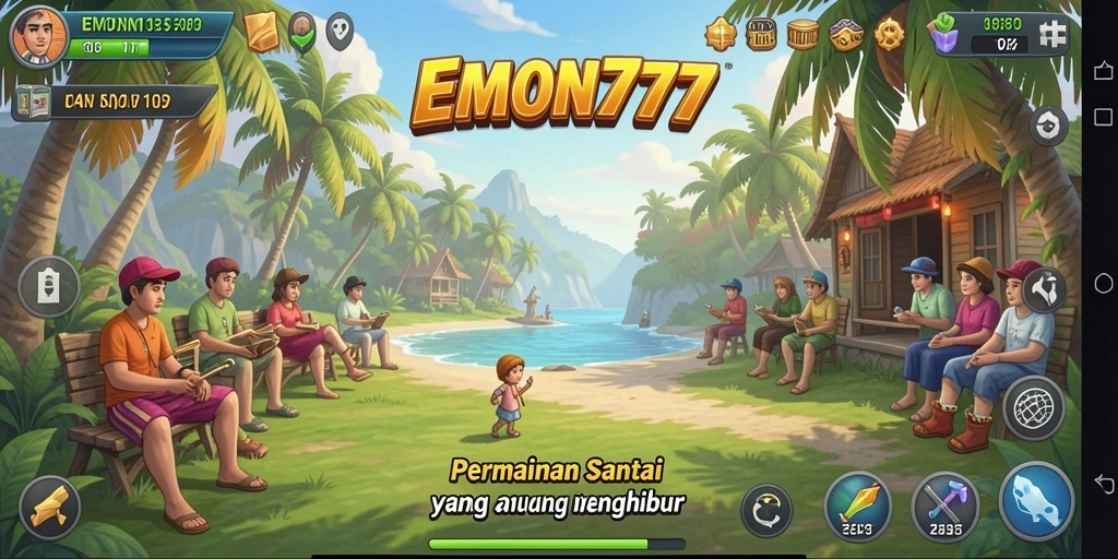 Screenshot utama EMON777 menampilkan gameplay yang santai dan menyenangkan.