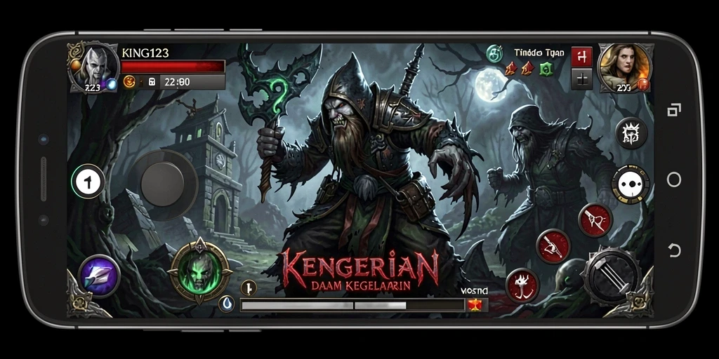 Tampilan gameplay KING123 yang menampilkan suasana horror yang mencekam.