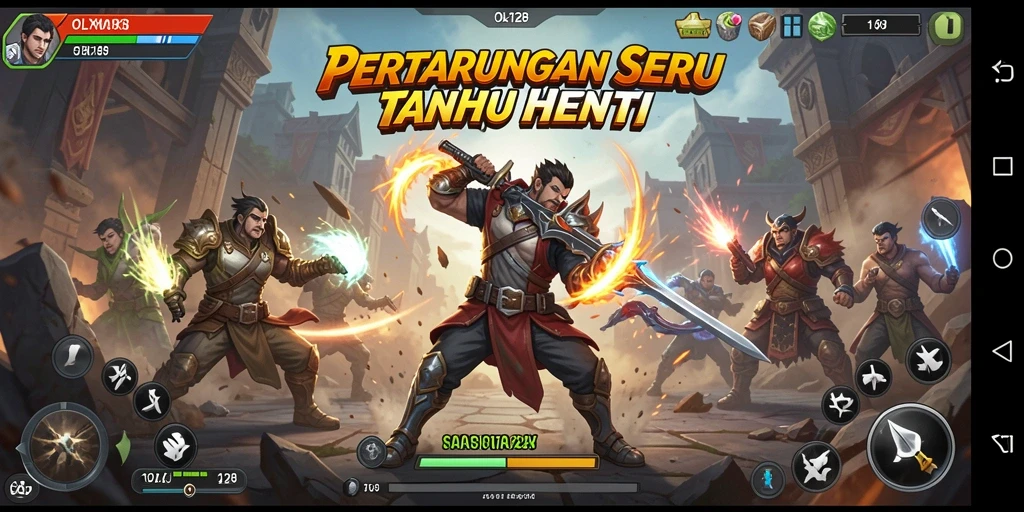 Tangkapan layar gameplay OLX128, menunjukkan aksi pertarungan yang mendebarkan.