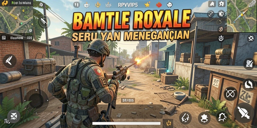 Screenshot gameplay RPVIP5 menampilkan aksi menegangkan dalam pertempuran Battle Royale.