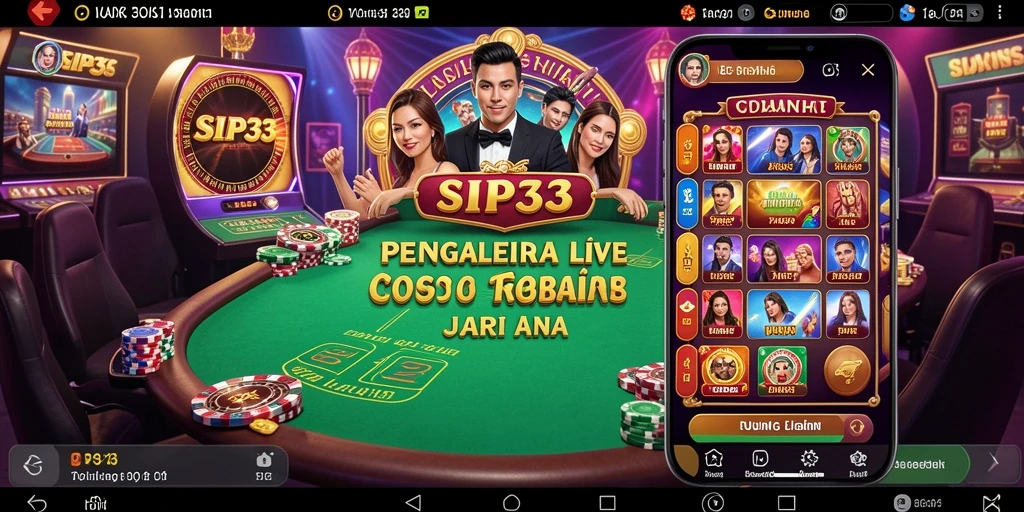 Tampilan antarmuka SIP33 yang menampilkan dealer langsung dan permainan kasino.